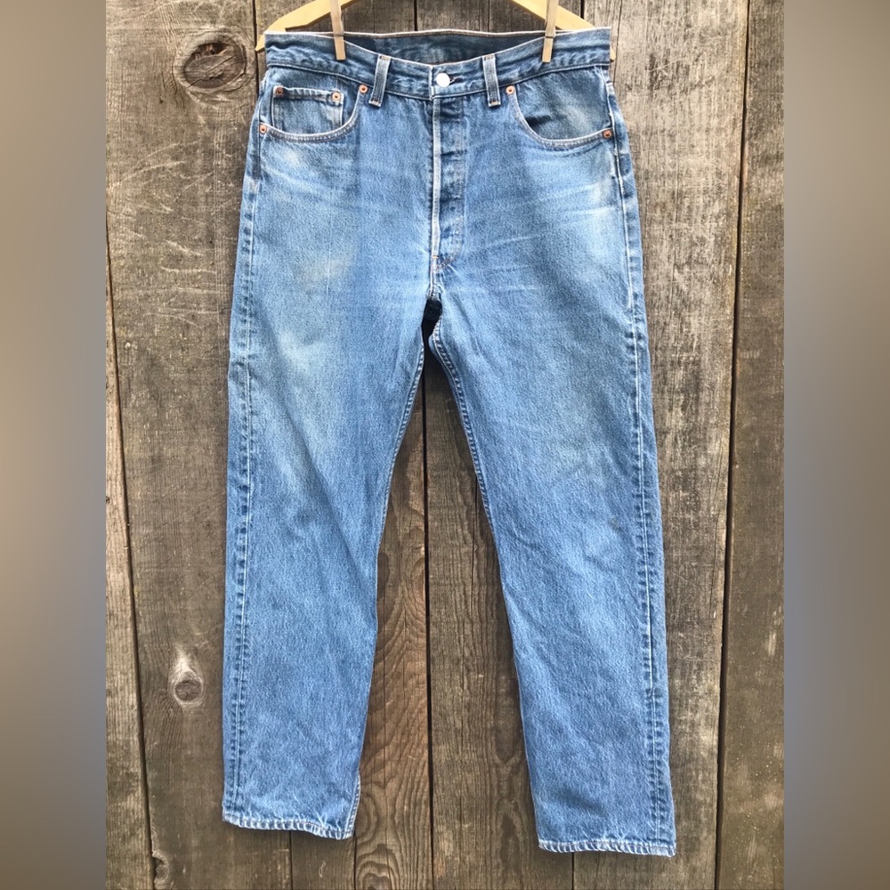 VTG 1995 Levi's 501 USA Button Fly Denim Jeans Tagged W34 L32 Actual W32 L31